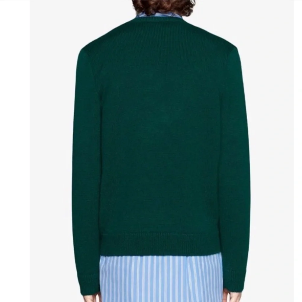 Gucci Forest Green Anchor Crest V Neck Wool Sweater Made Italy Varsity College